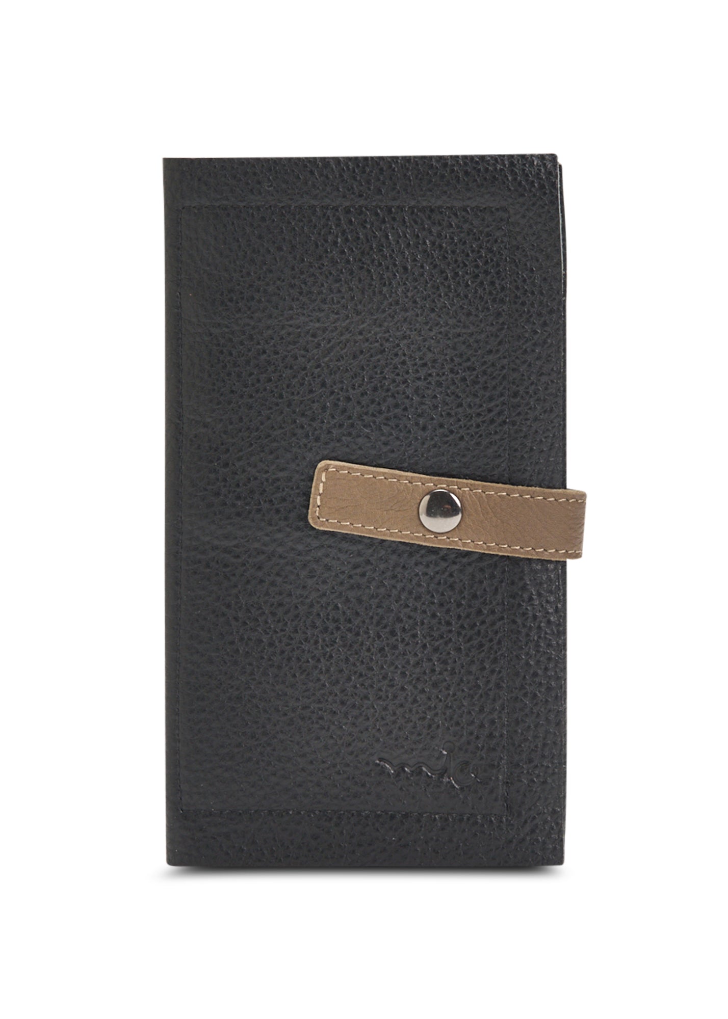 Leather wallet opening a black bag