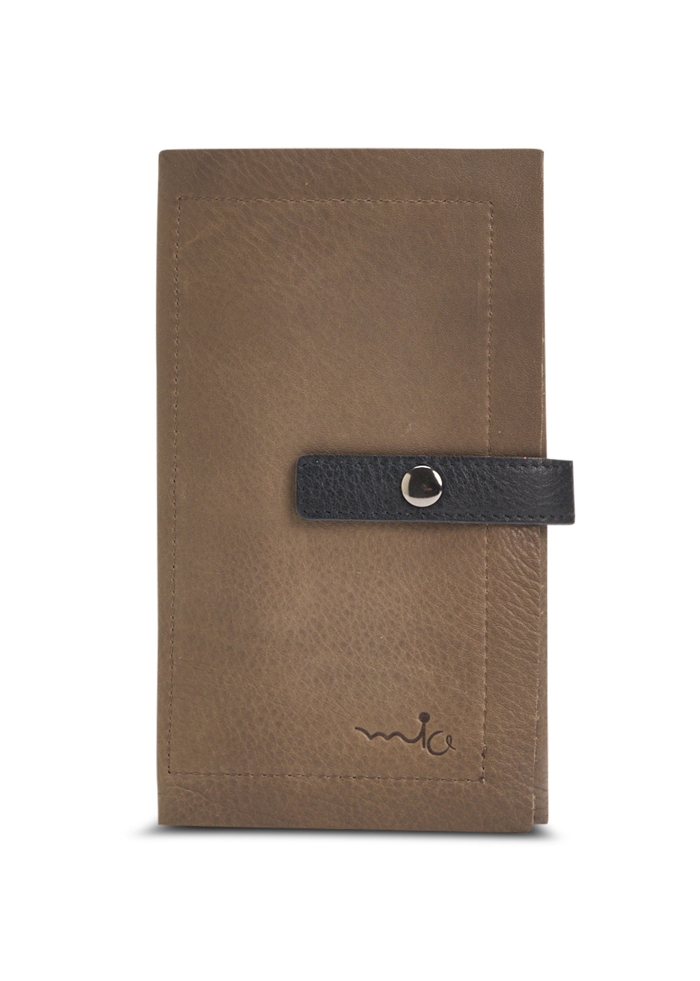 Leather wallet with a gray pocket opening