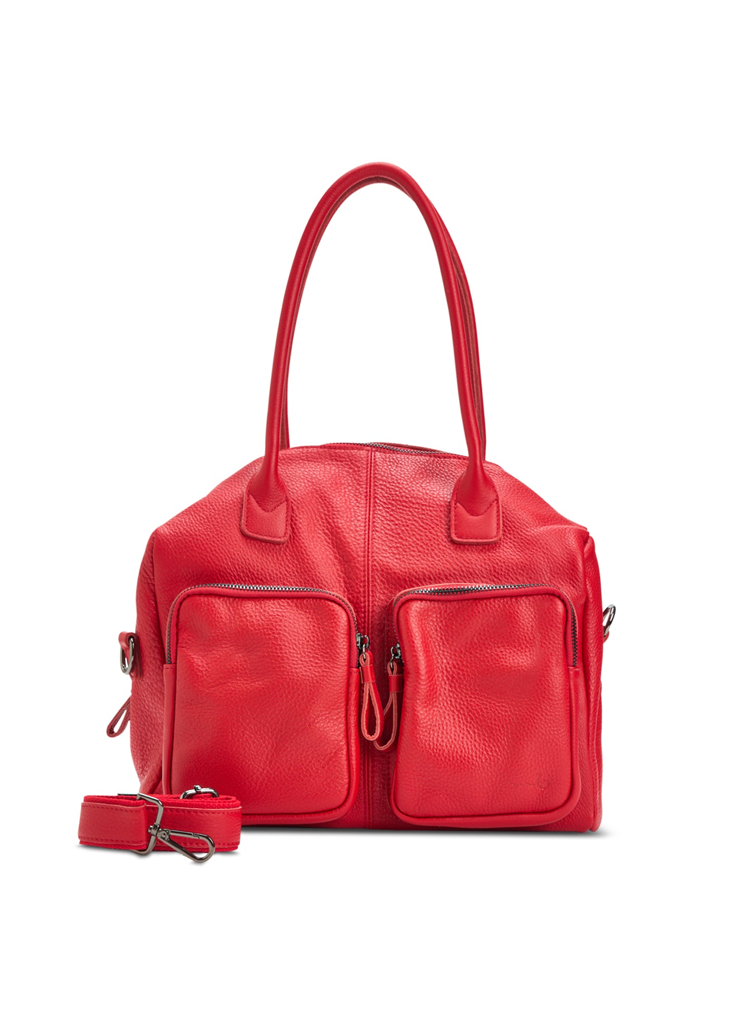 Red leather bag with two rectangular pockets