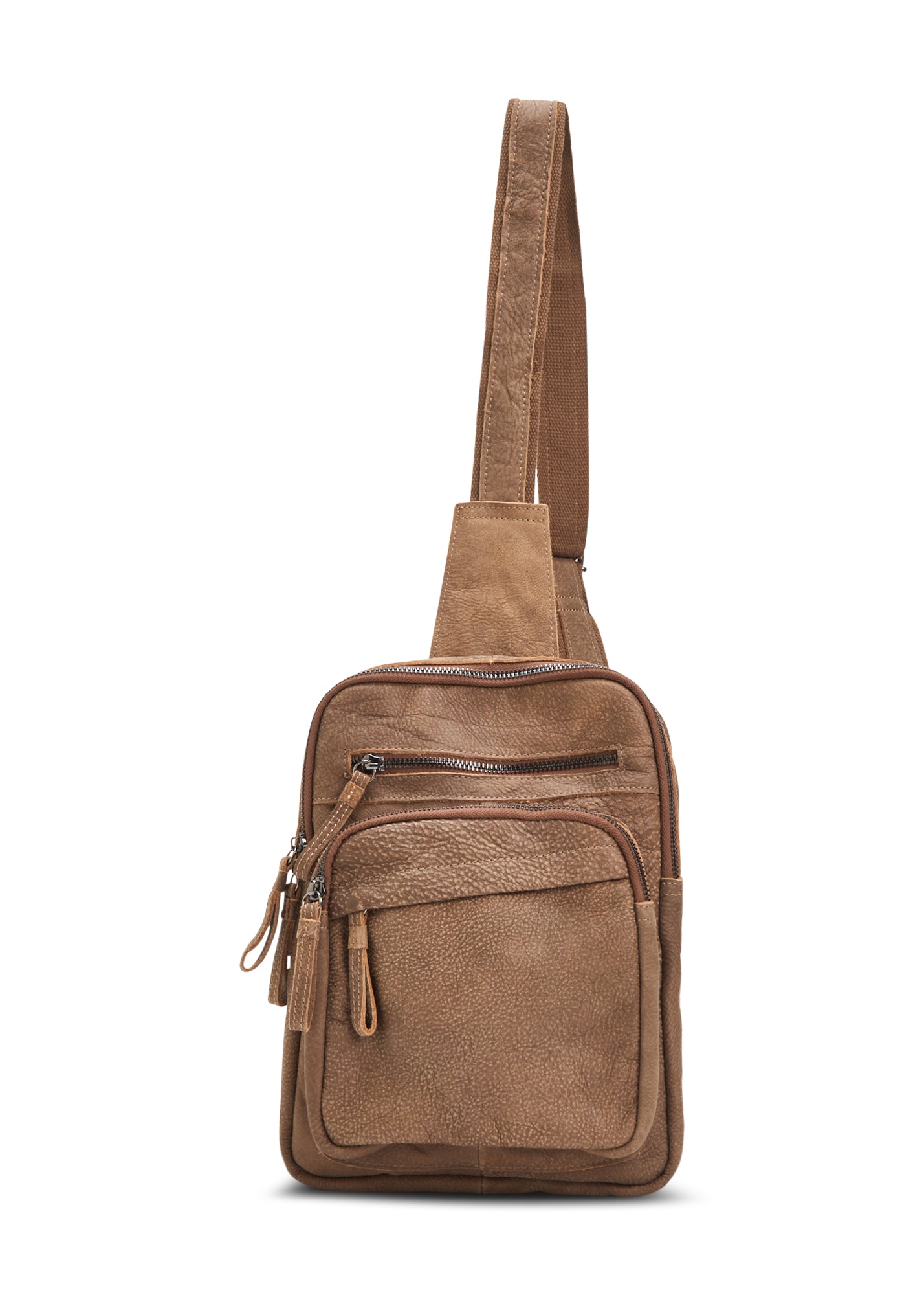 Brown diagonal zipper leather bag