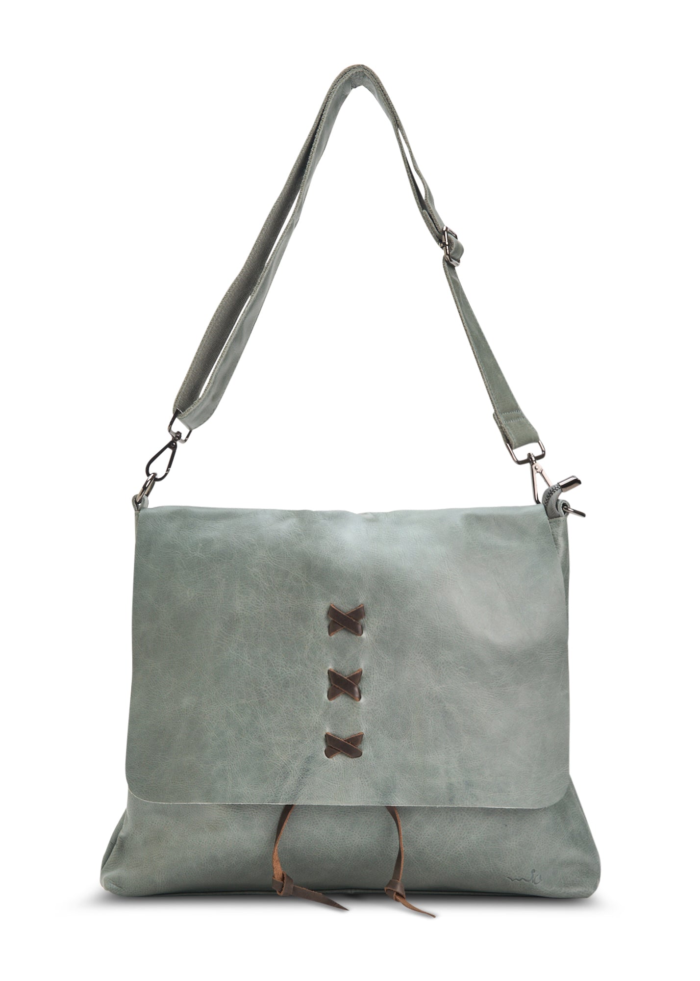 Green x-side leather bag