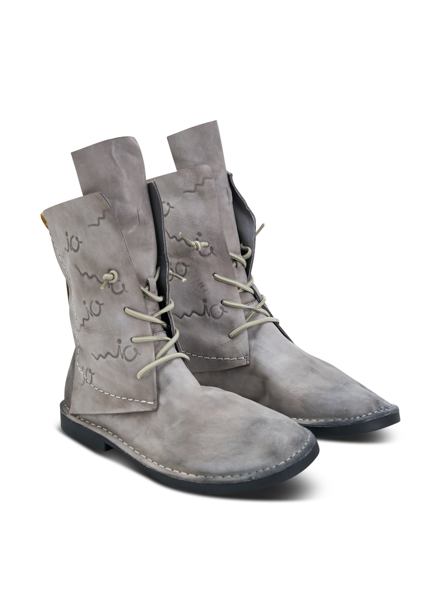 Gray Mia logo leather ankle boots