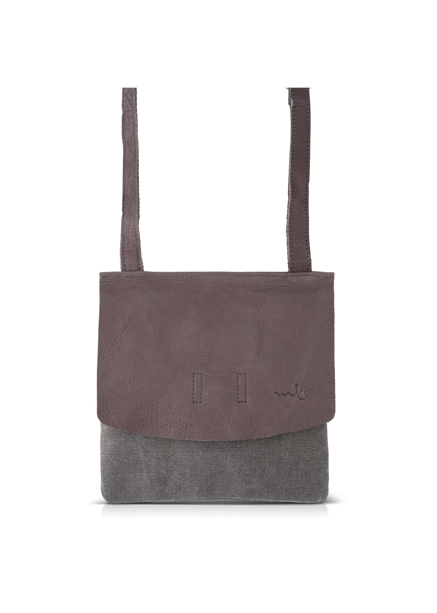 Gray leather clafa square patchy canvas bag