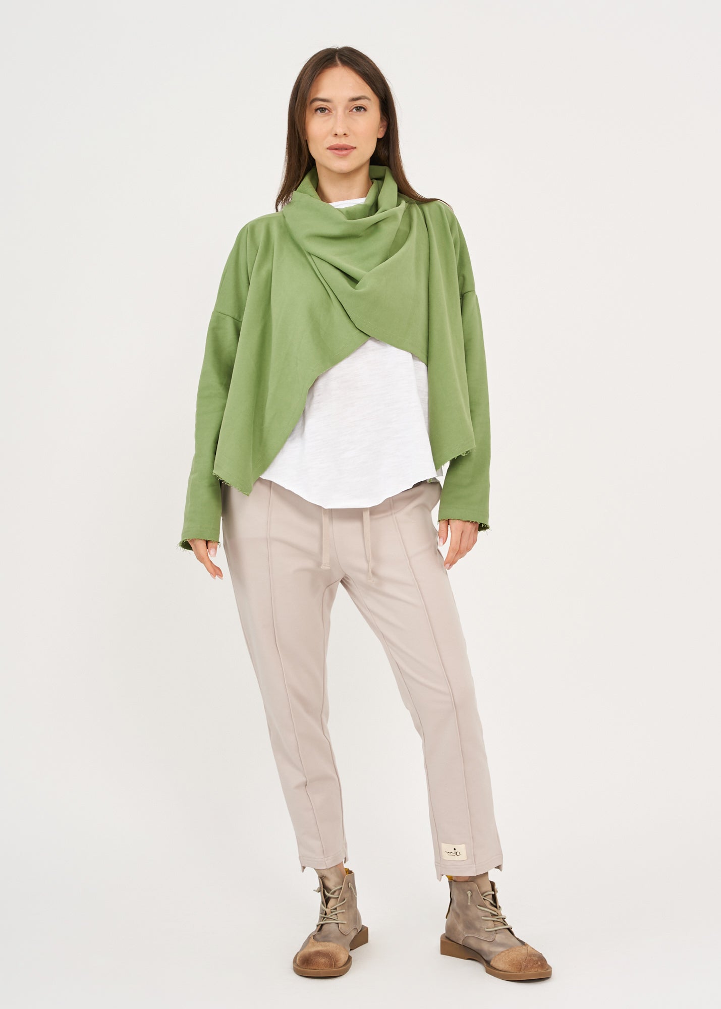 Short green wrap scarf top