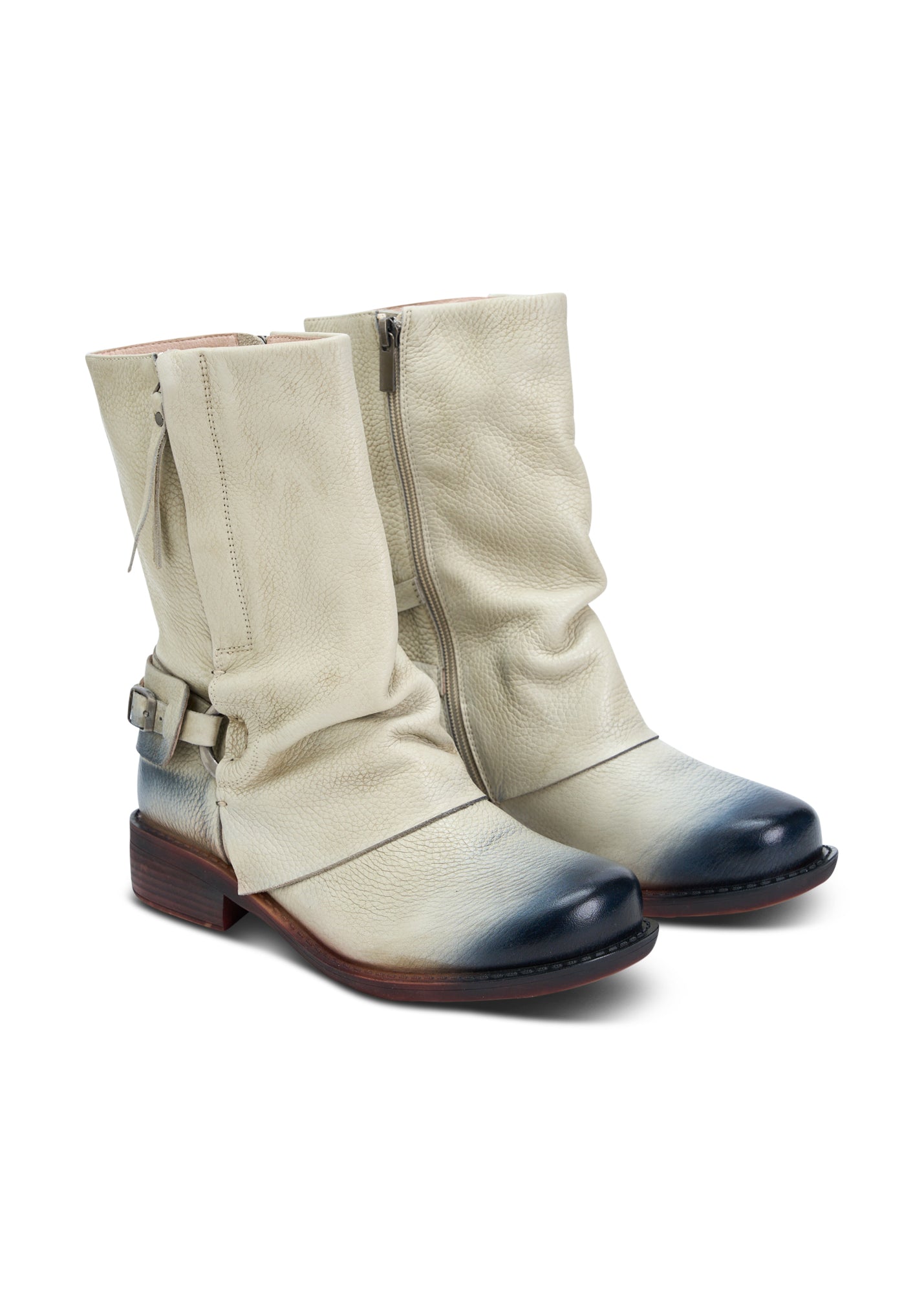 Wash leather boots zipper and strap with gray buckle