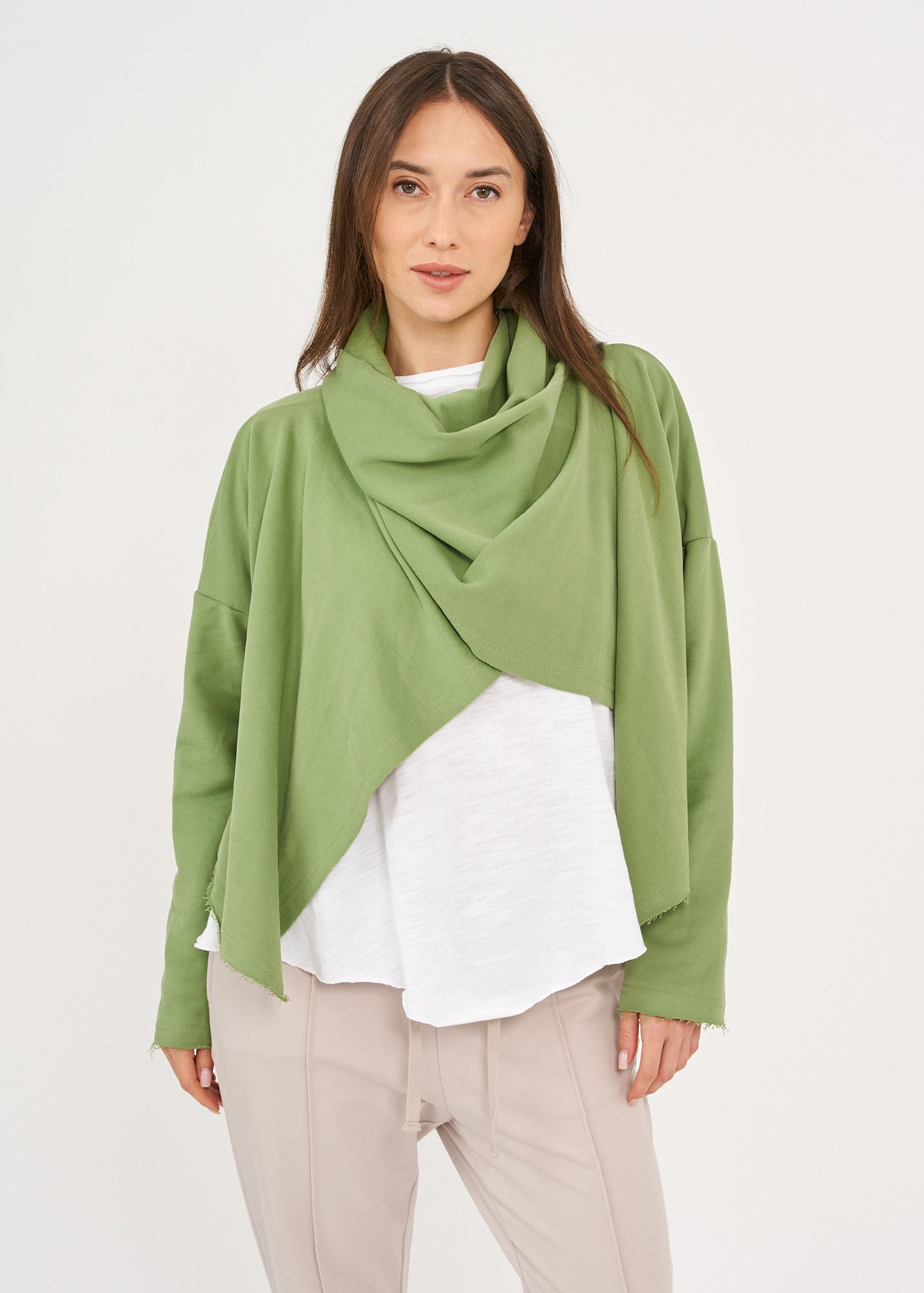 Short green wrap scarf top