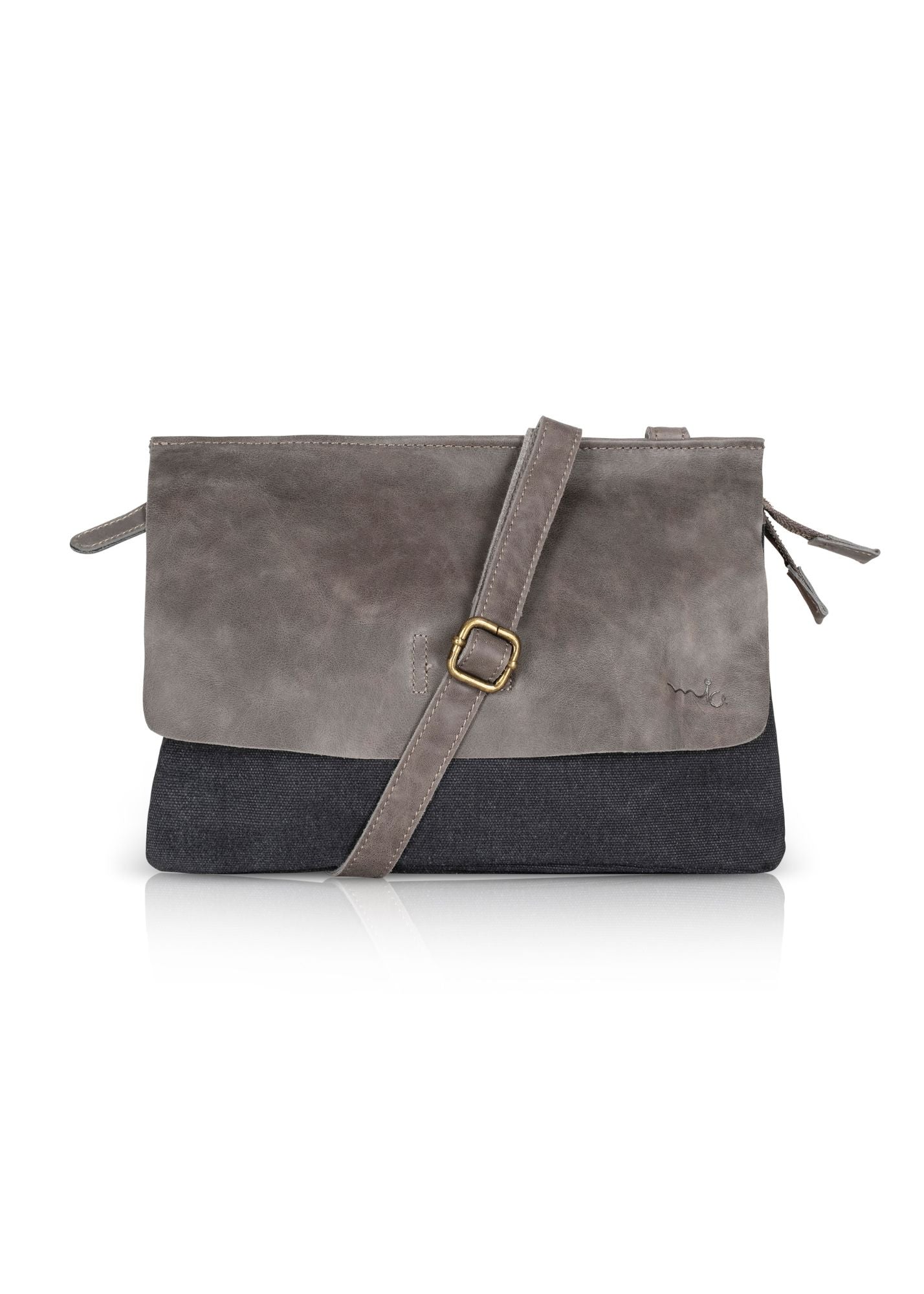 Dark gray canvas clafa leather medium square bag