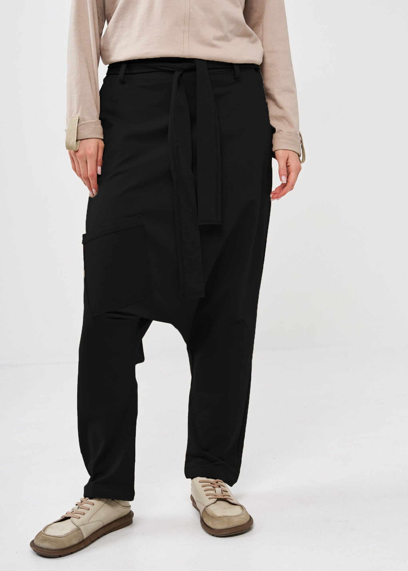 Pants with pockets and a black belt