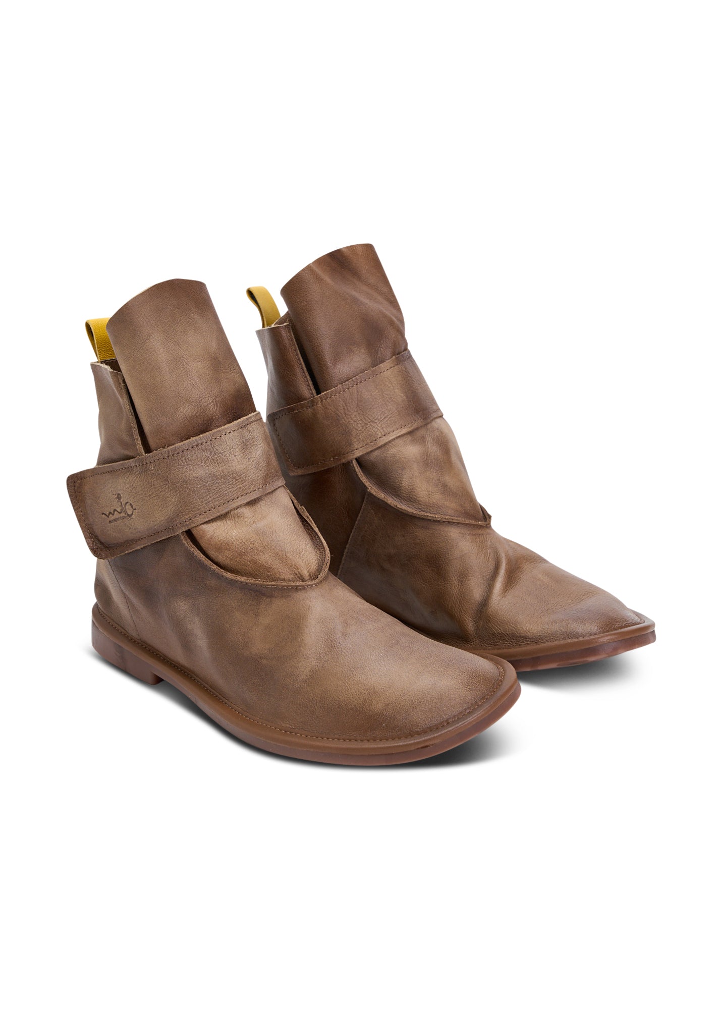 Soft leather booties brown velcro closure