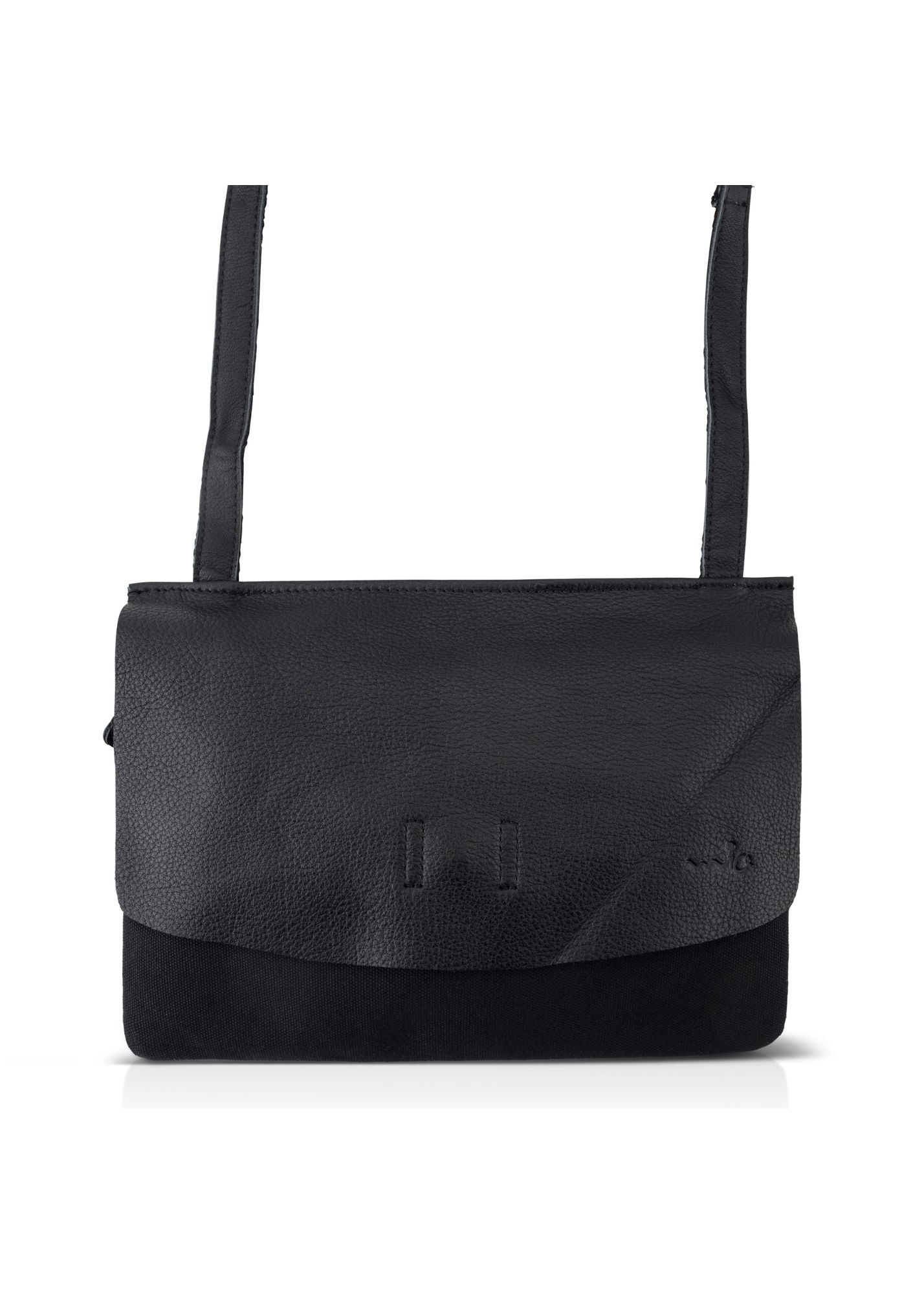 Medium square bag canvas clafa black leather