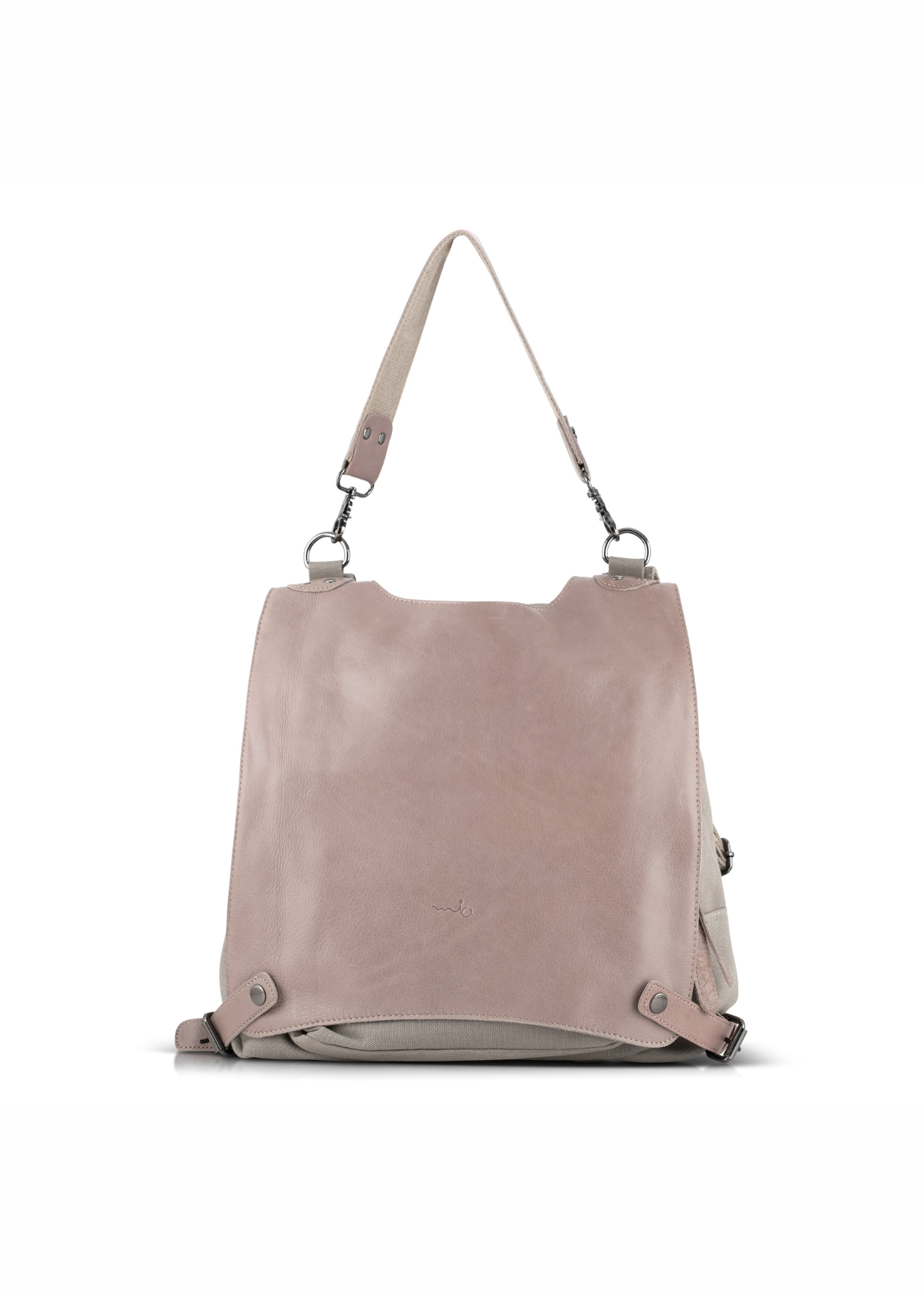 Beige Leather Clasp Back Canvas Bag