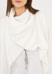 Short top with a white wrapped scarf