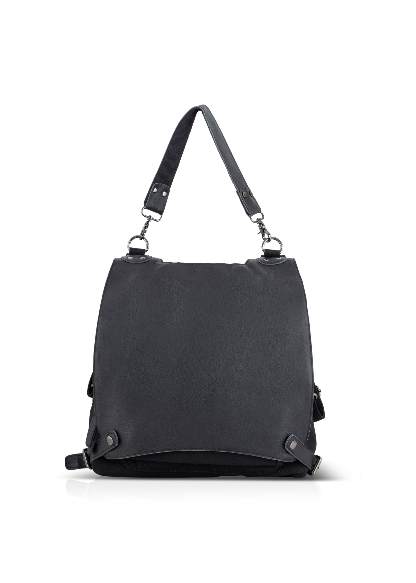 Black Leather Clasp Back Canvas Bag