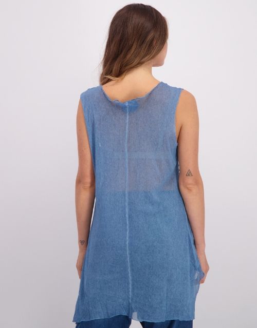 Tank top with X-seams, fine mesh, blue wash