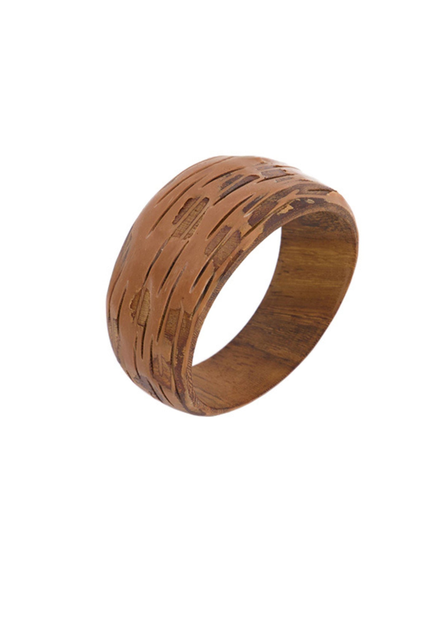 Brown combed painted wooden bracelet