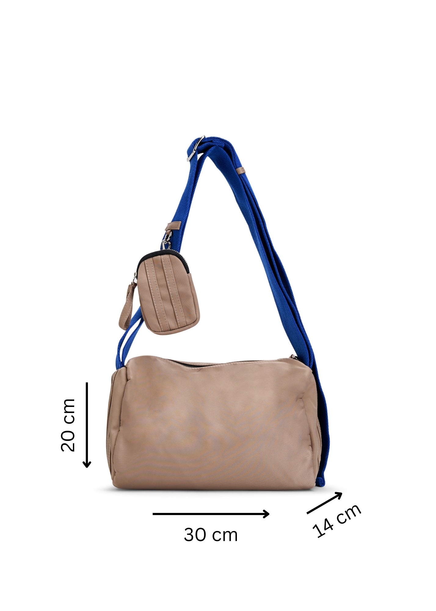 Rectangular bag with reverse zippers and beige wallet