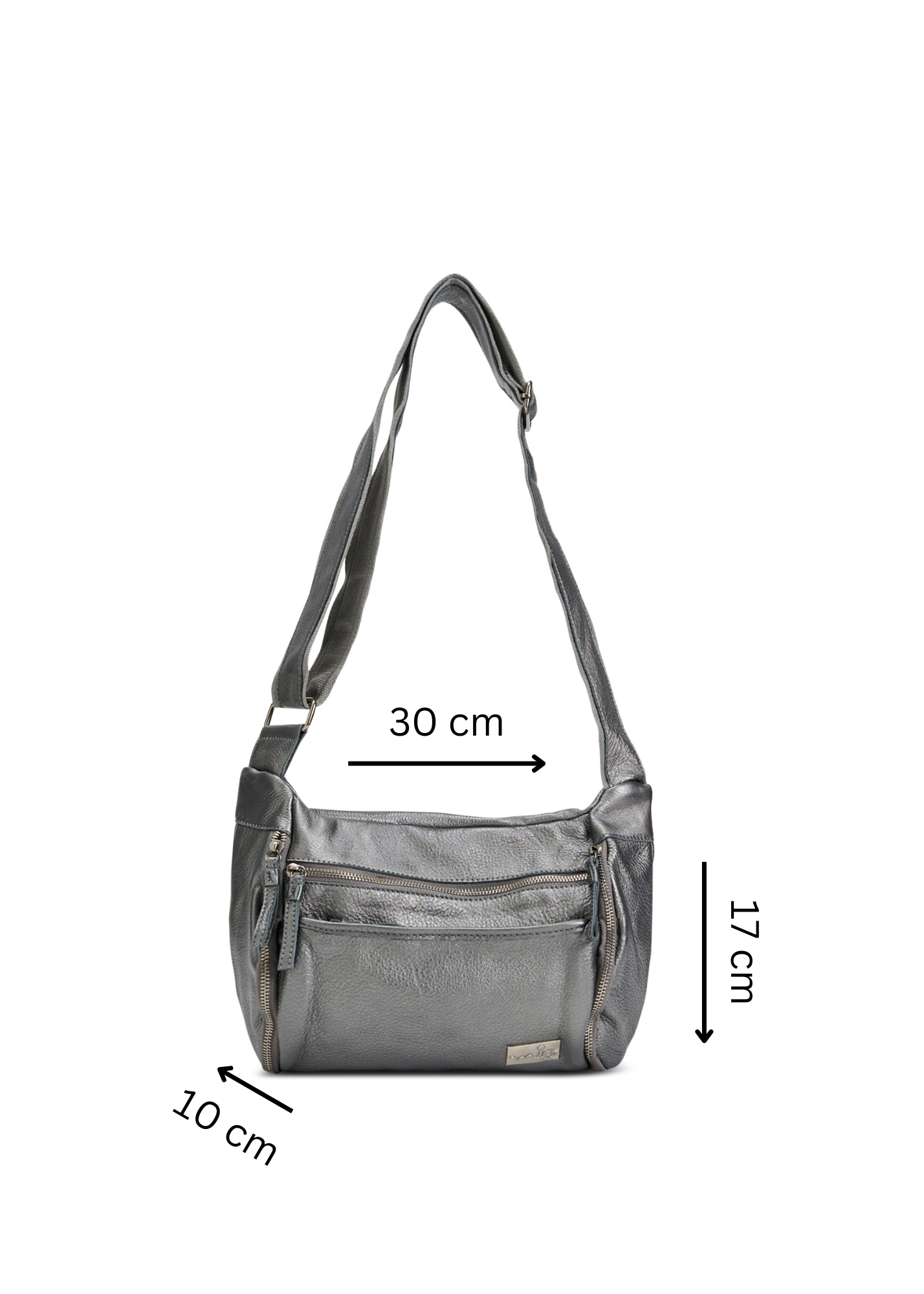 Leather pouch bag with silver side pockets