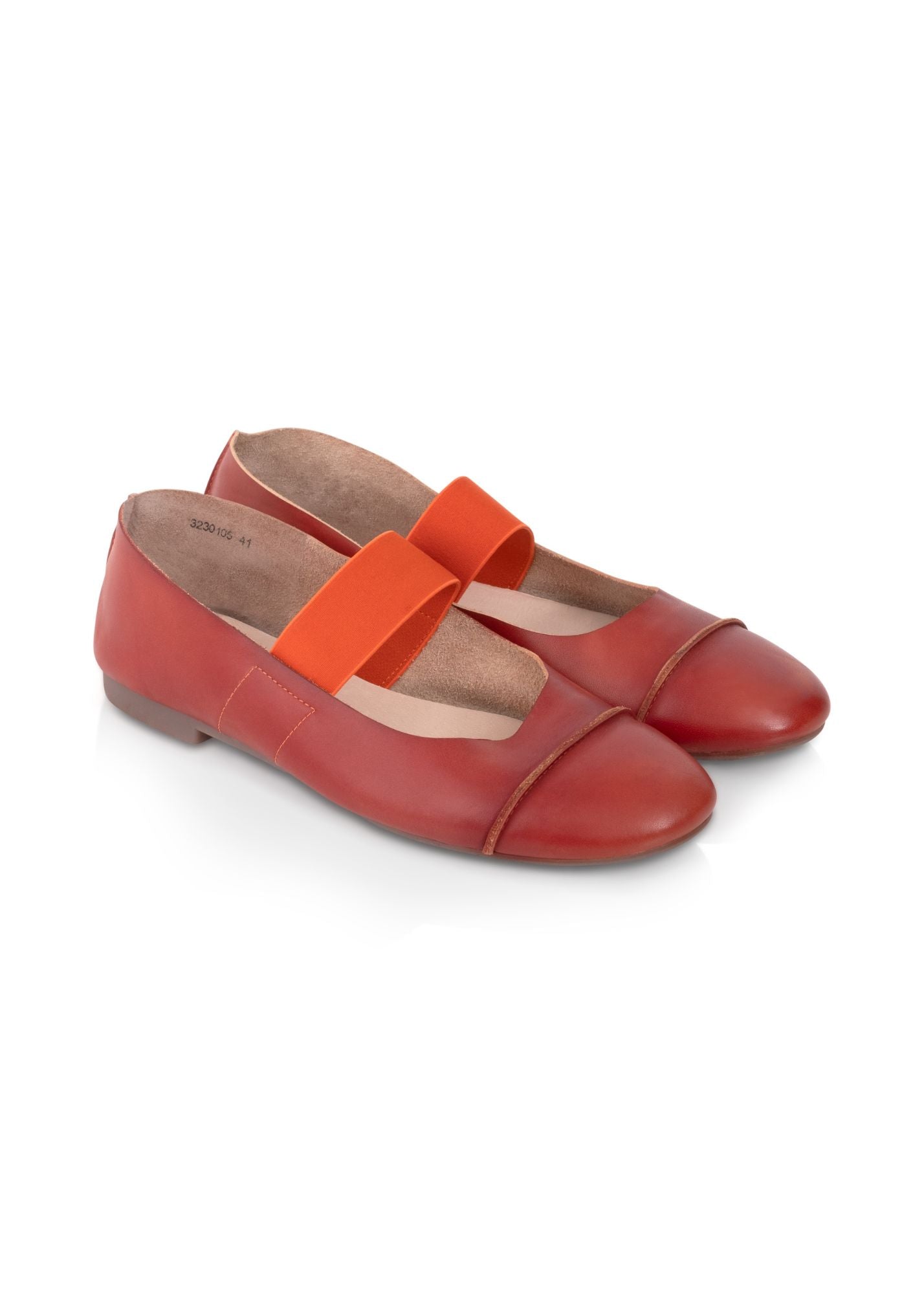 Doll shoes with orange rubber strap