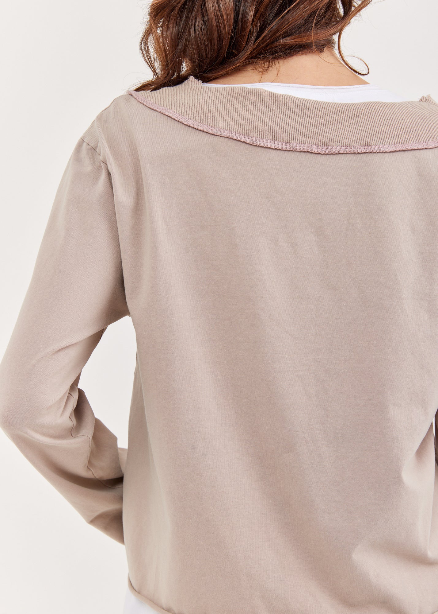 Asymmetric shirt, long sleeve rib combination, pink wash