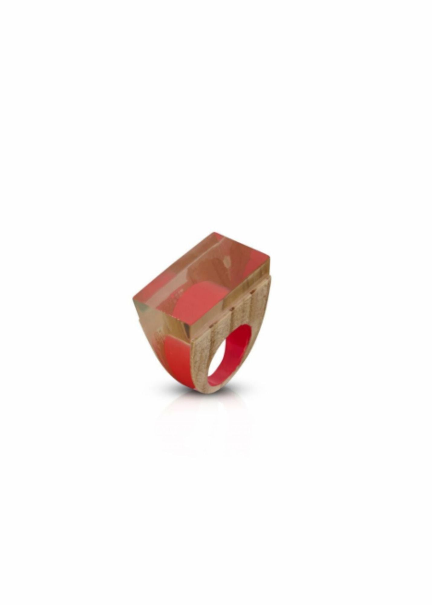 Red top wood rectangle resin ring