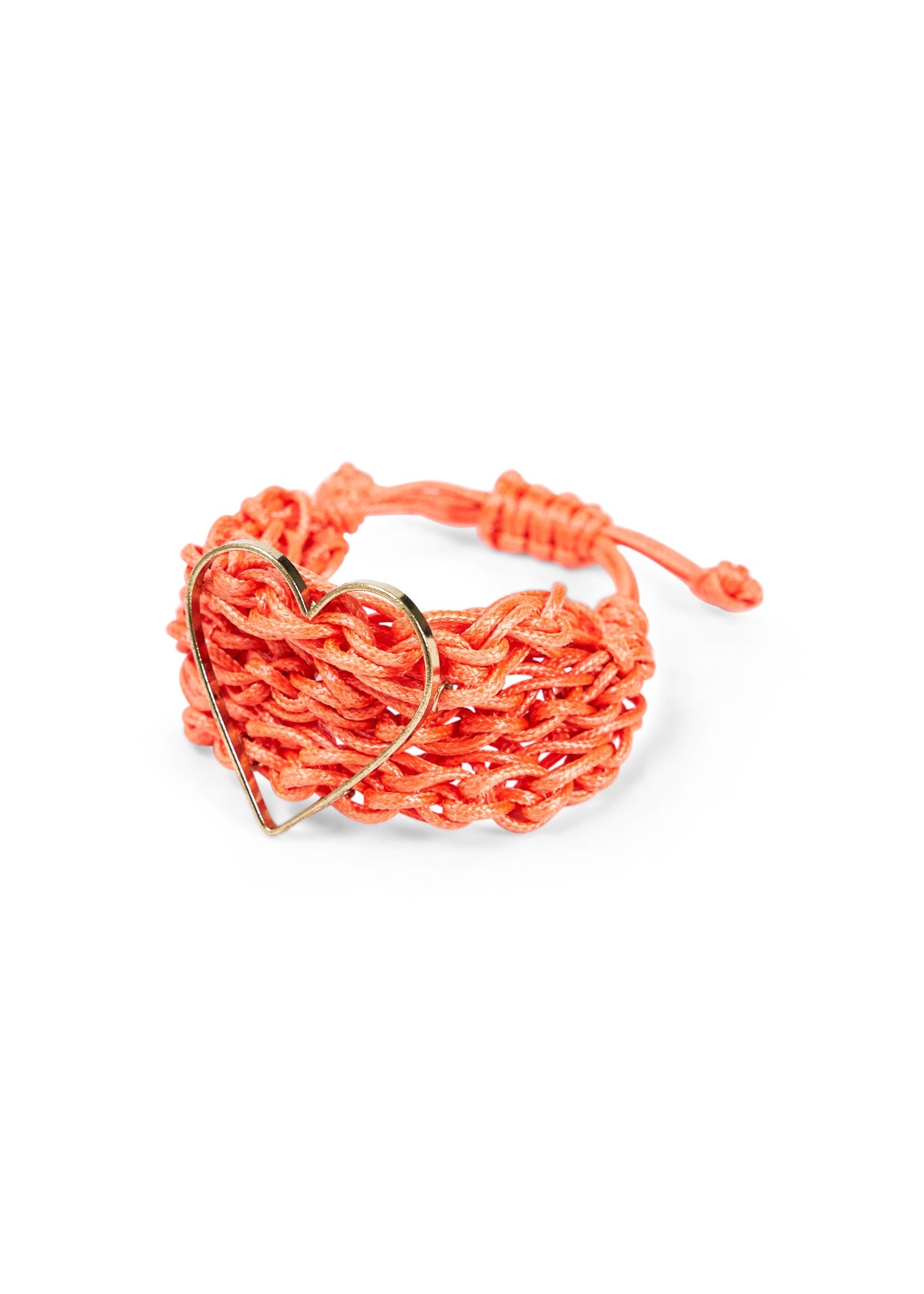 Orange handmade braided wire heart bracelet