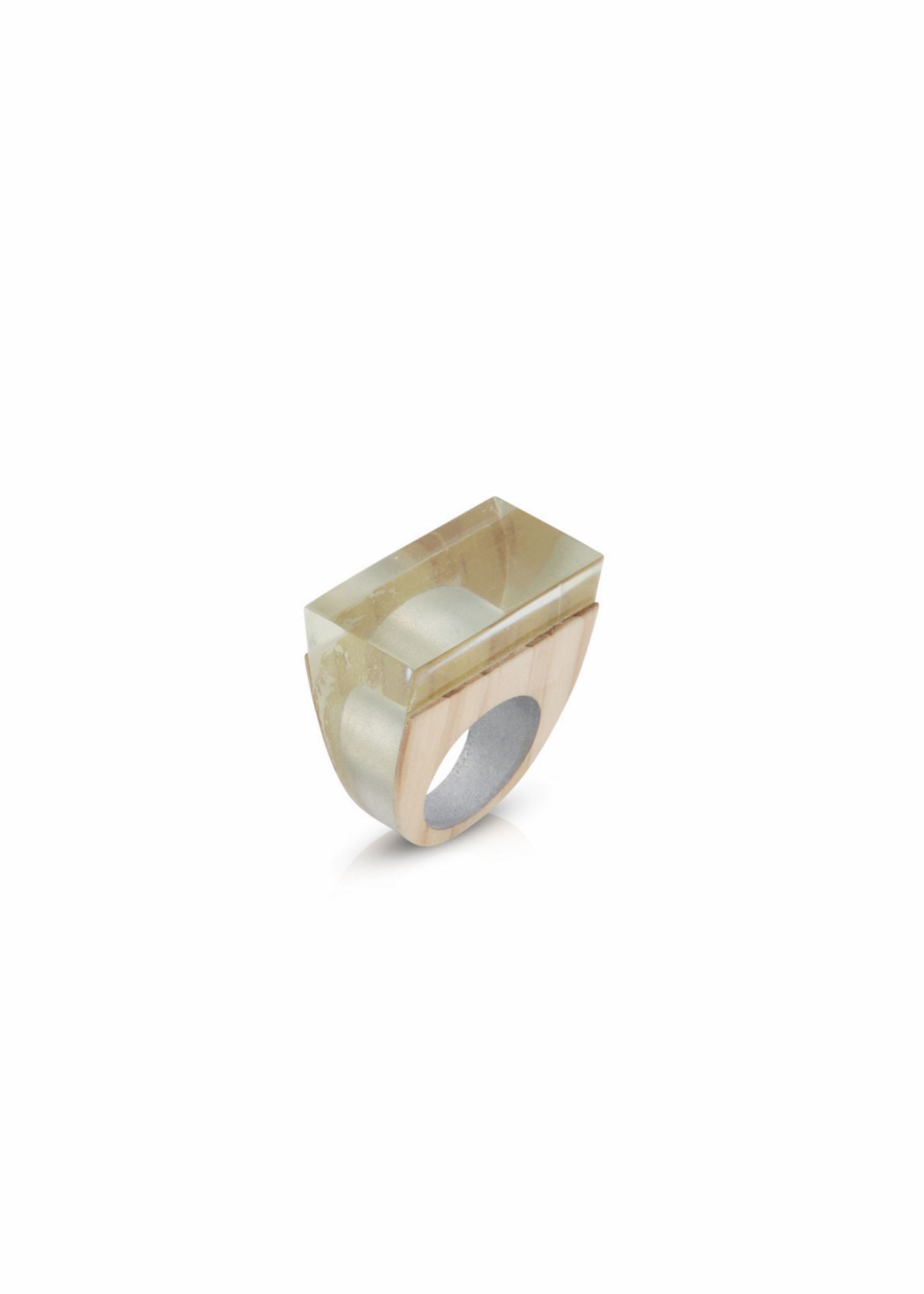 Resin ring from a gray top wood rectangle