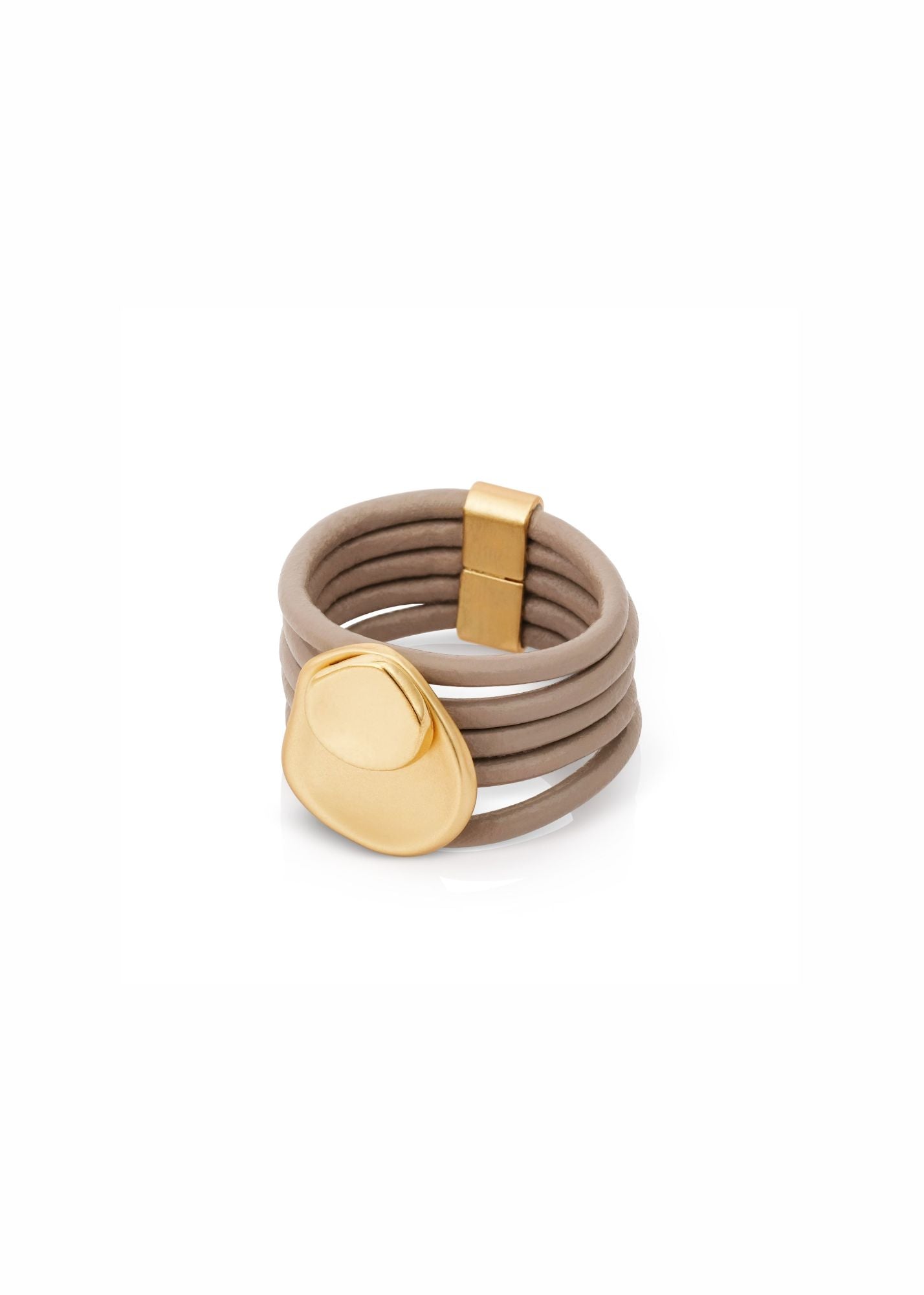 Two drops beige leather ring