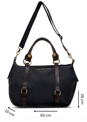 Black leather strap nylon side bag