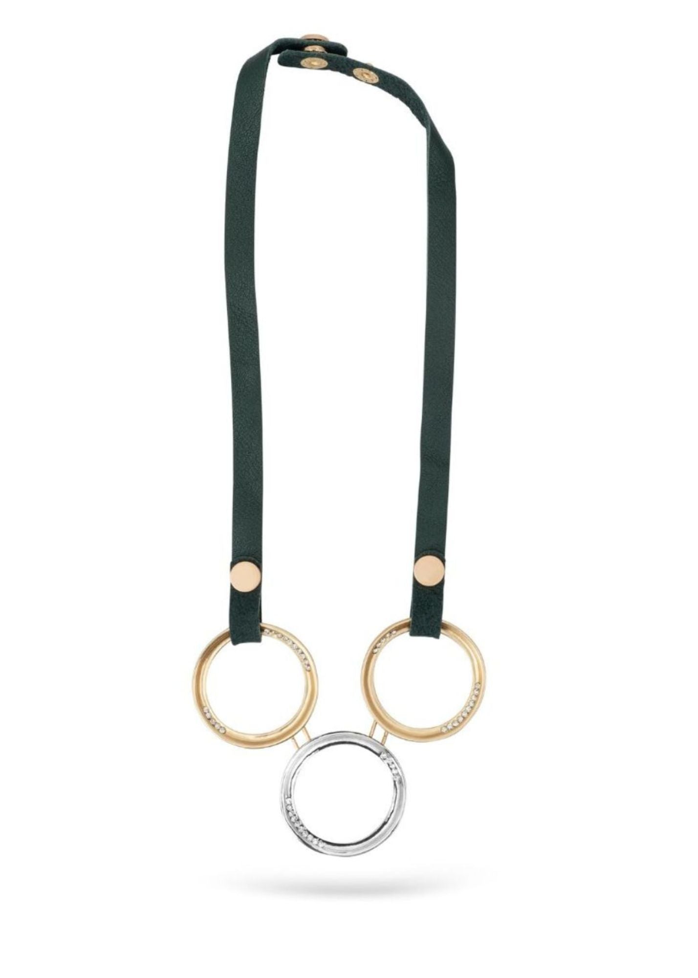 Necklace three circles inlaid green