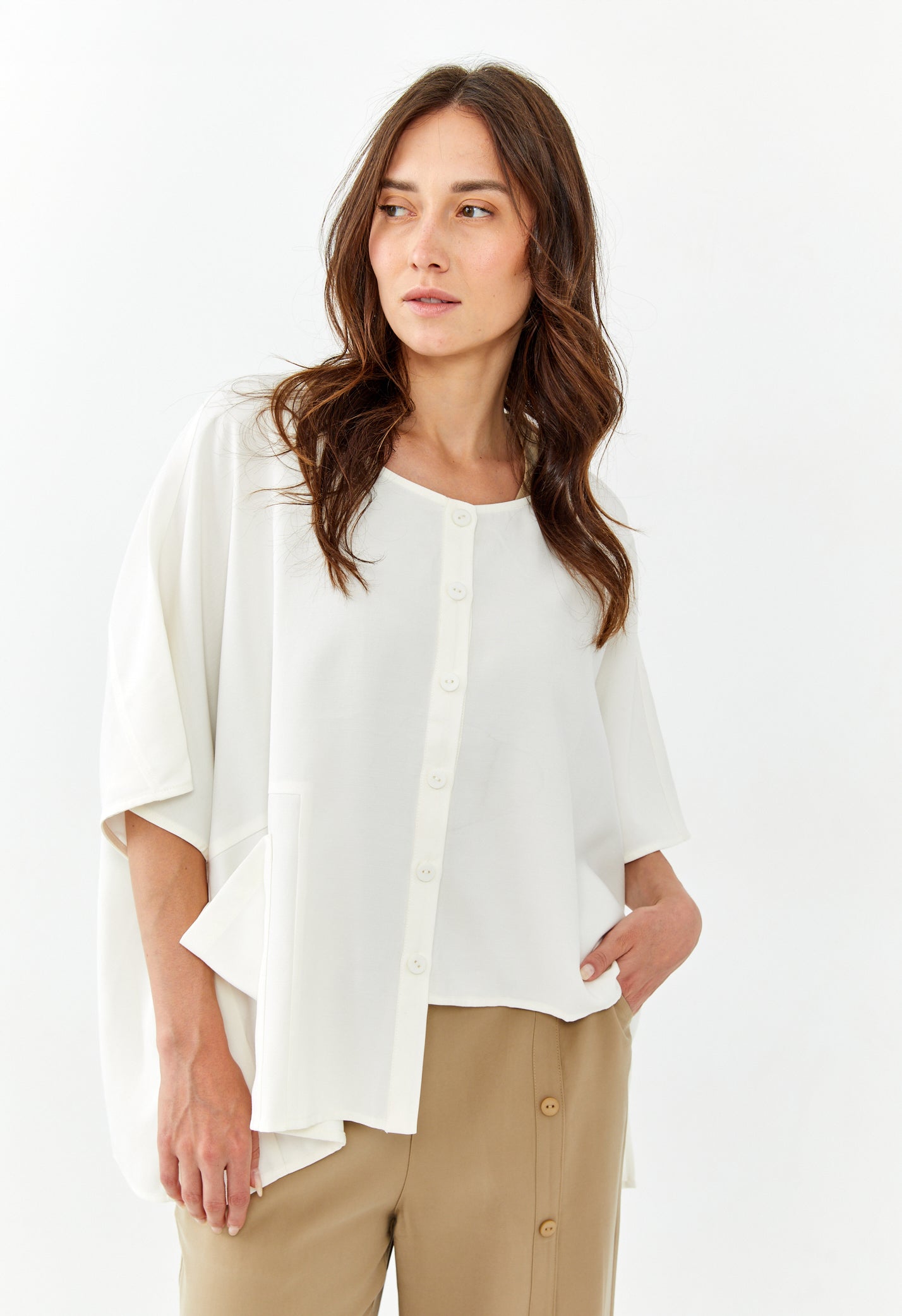 White oversized asymmetric buttoned shirt