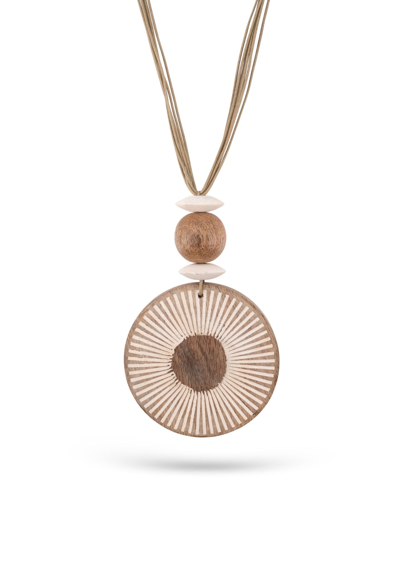 Mango wood necklace with white painted striped texture