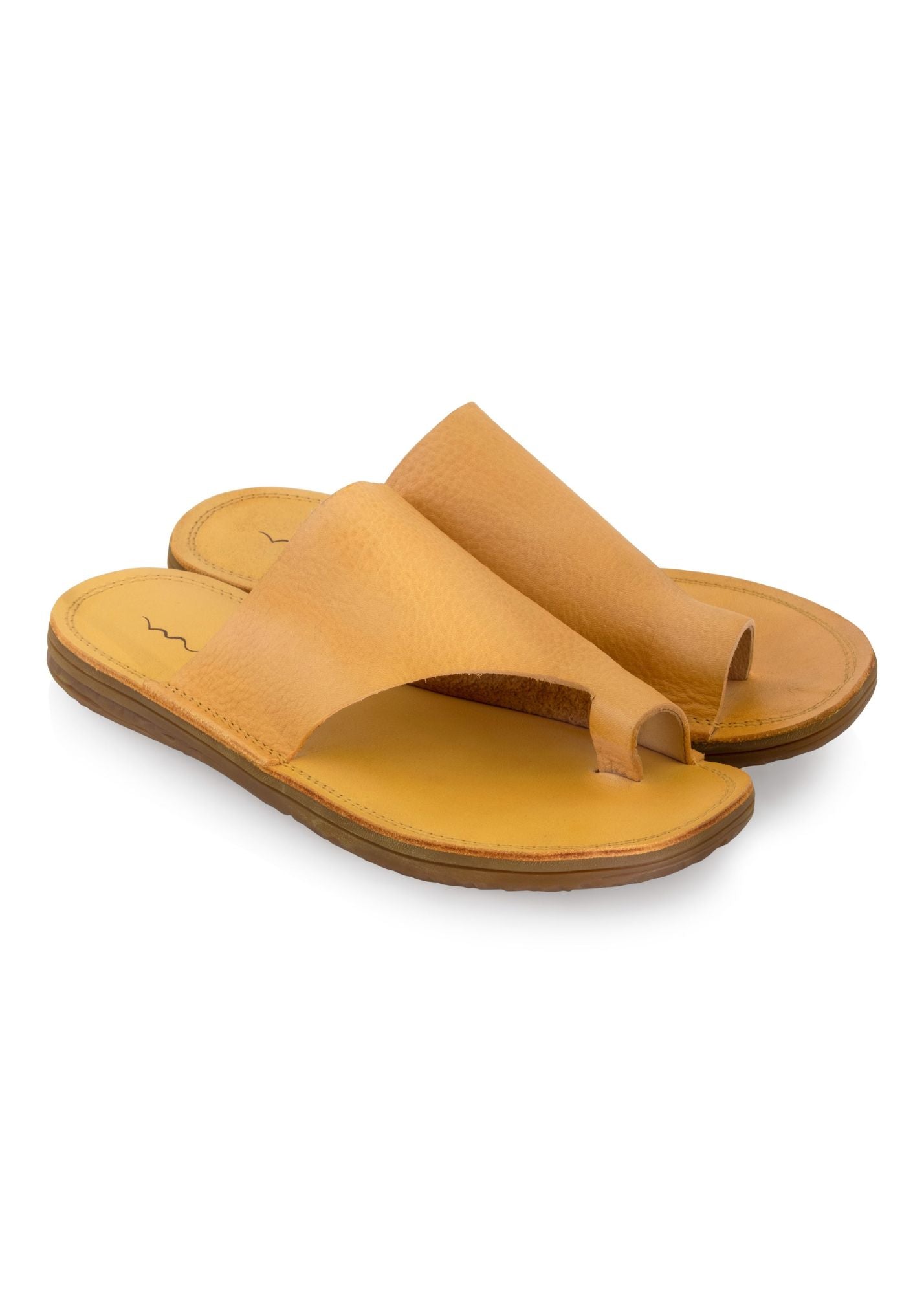 Yellow soft leather flip flops