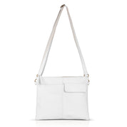 Leather evening bag with pocket and white flap