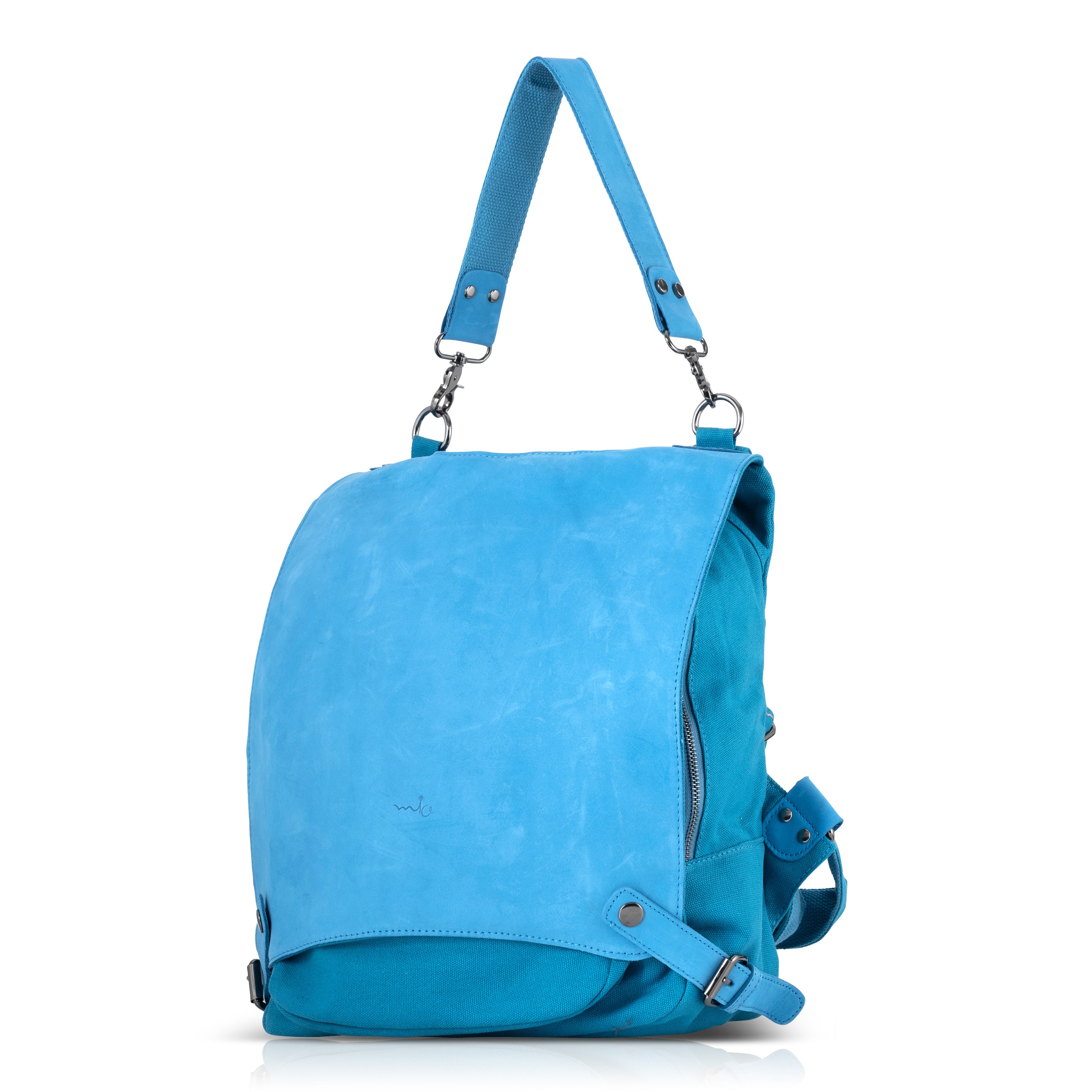 Blue Leather Clasp Back Canvas Bag