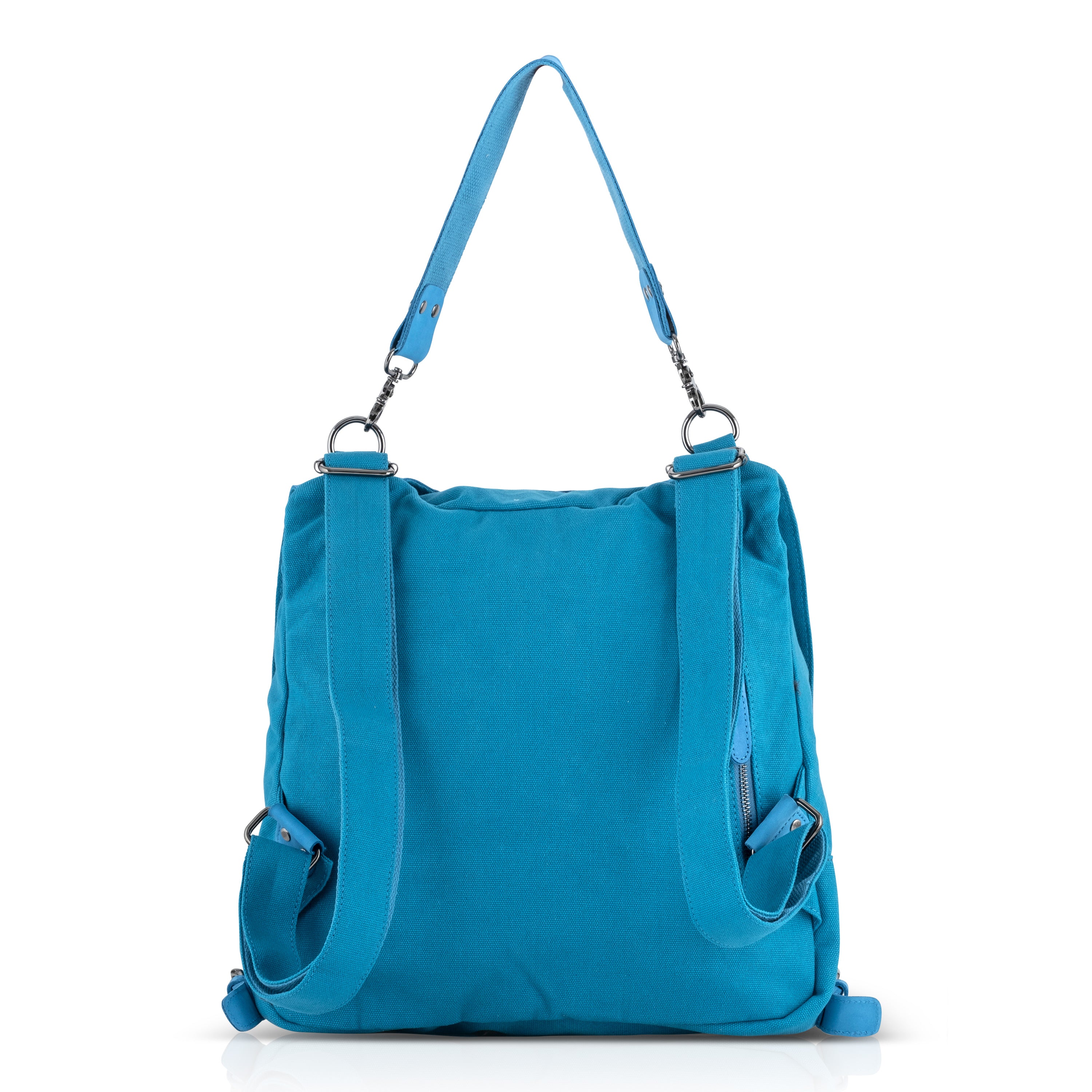 Blue Leather Clasp Back Canvas Bag