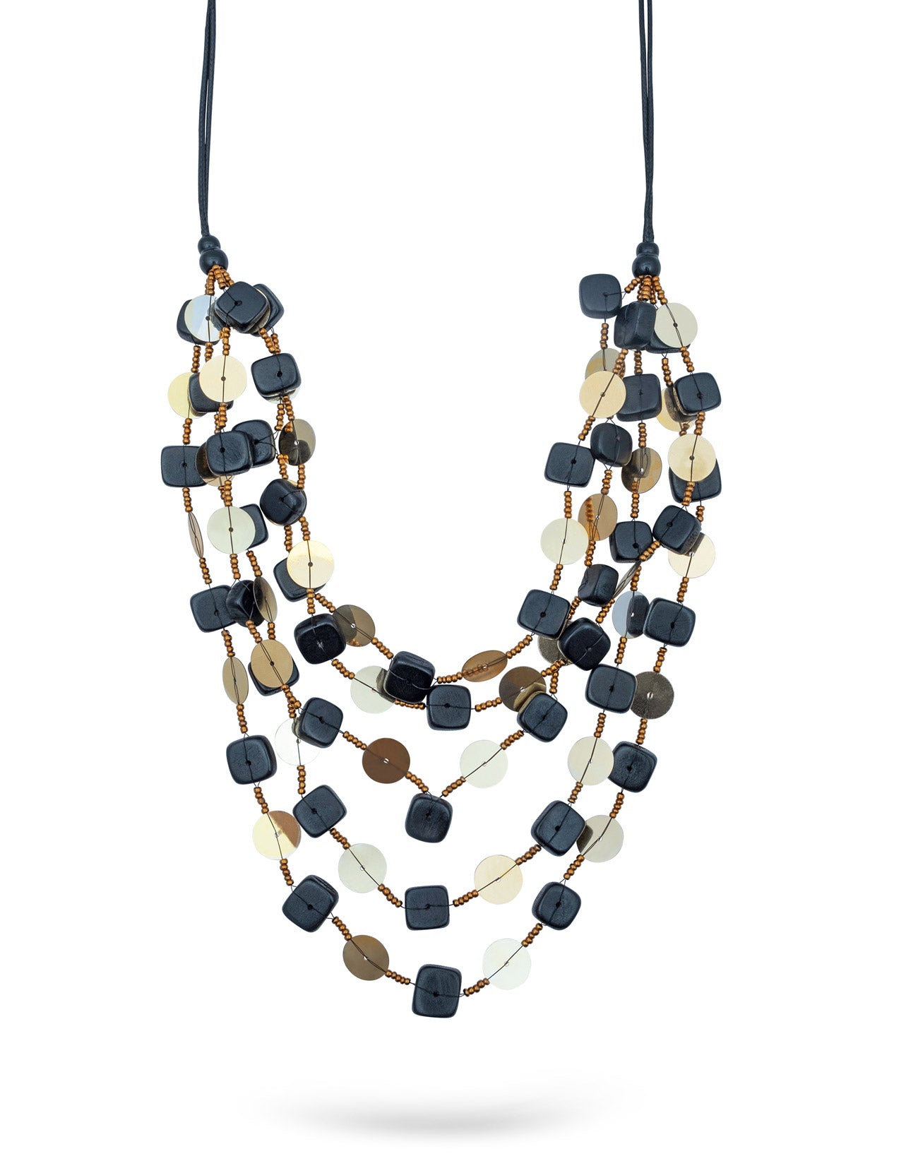 Handmade necklace rows of square discs black