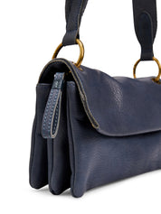 Evening bag envelope leather and straps blue