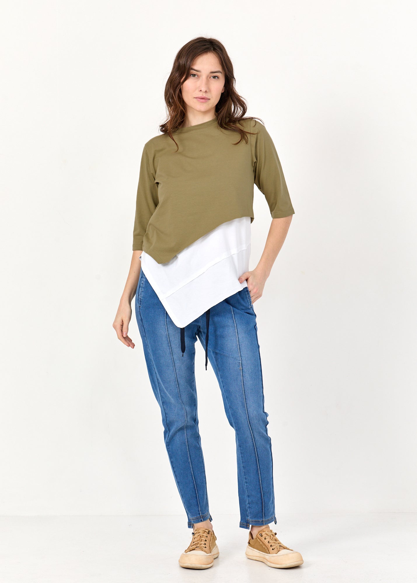 Dark green asymmetric short shirt