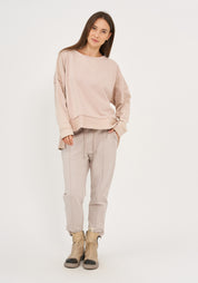 Wash sweatshirt with reverse fabric hem, pink wash