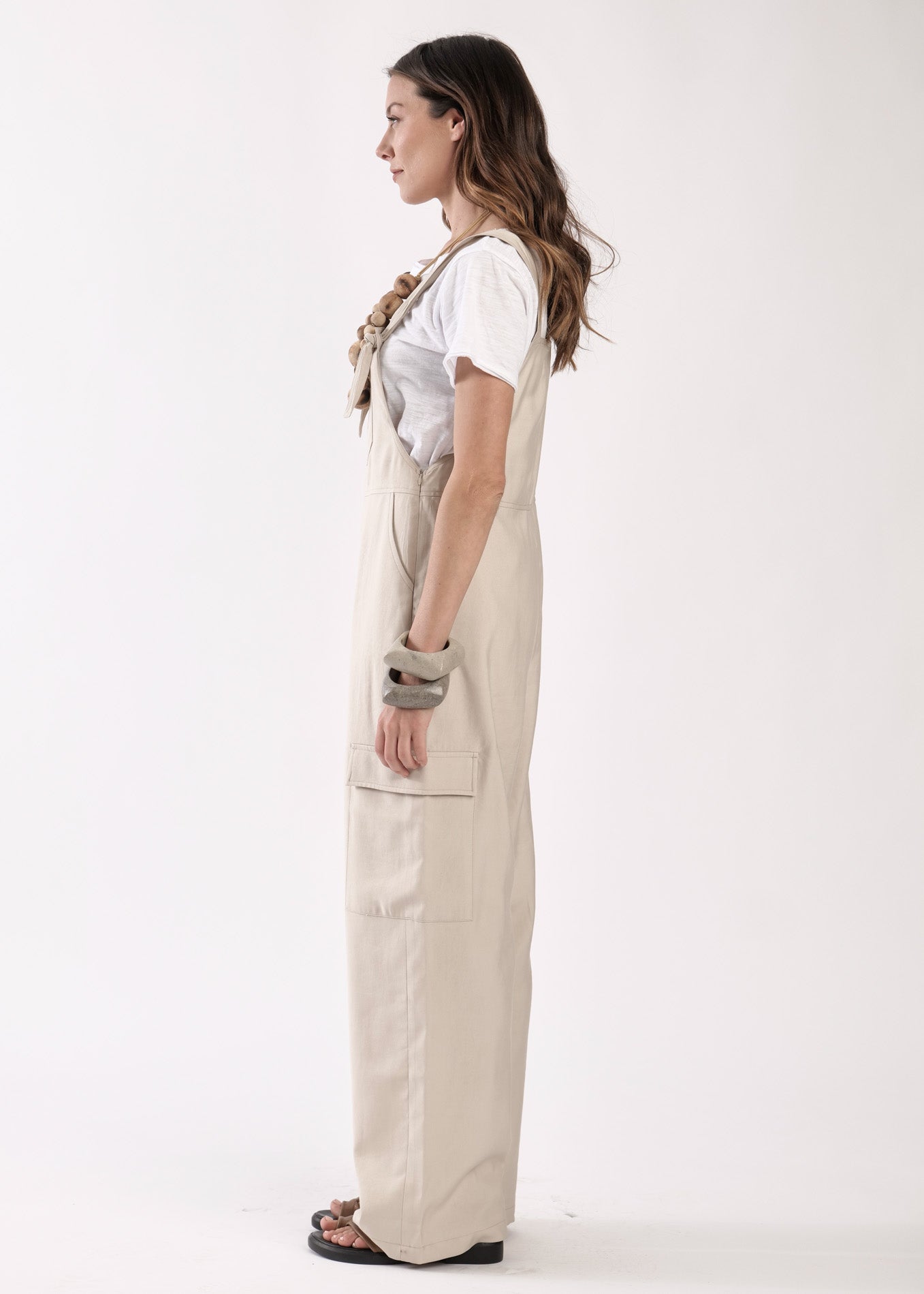 "Overall model H with tying straps" beige