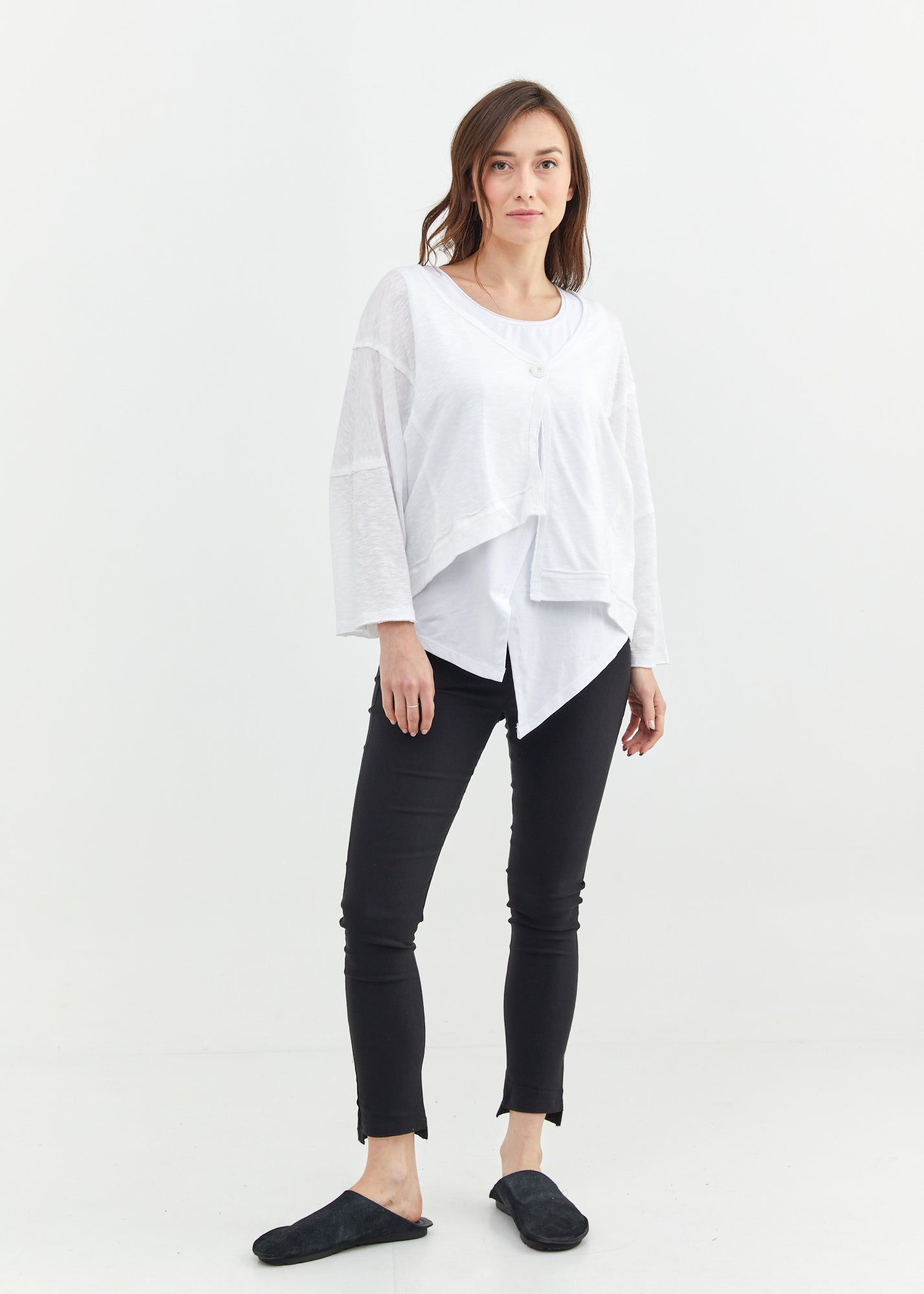 Asymmetric top with a white button