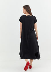 Black rib combination short sleeve dress