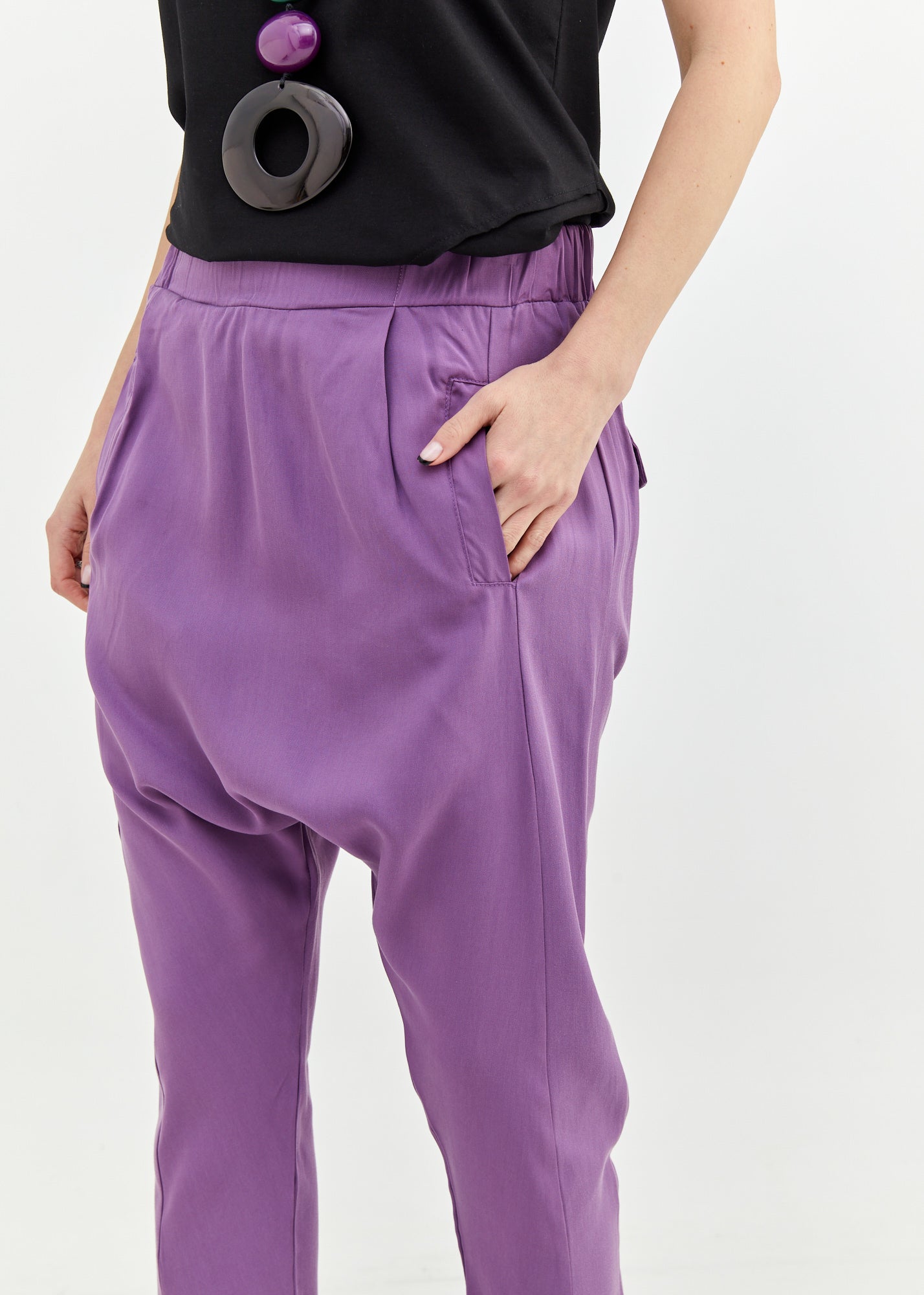 Purple baggy pants with two pleats in front