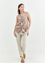 Asymmetric tank top and brown fabric pocket