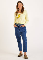 Boy jeans with drawstring waist blue wash