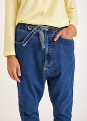 Boy jeans with drawstring waist blue wash