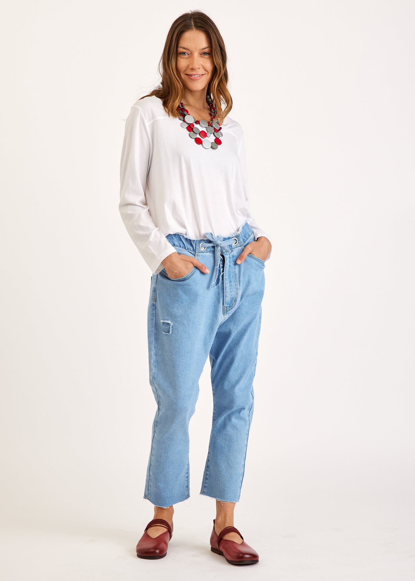 Boy jeans with drawstring waist light blue wash