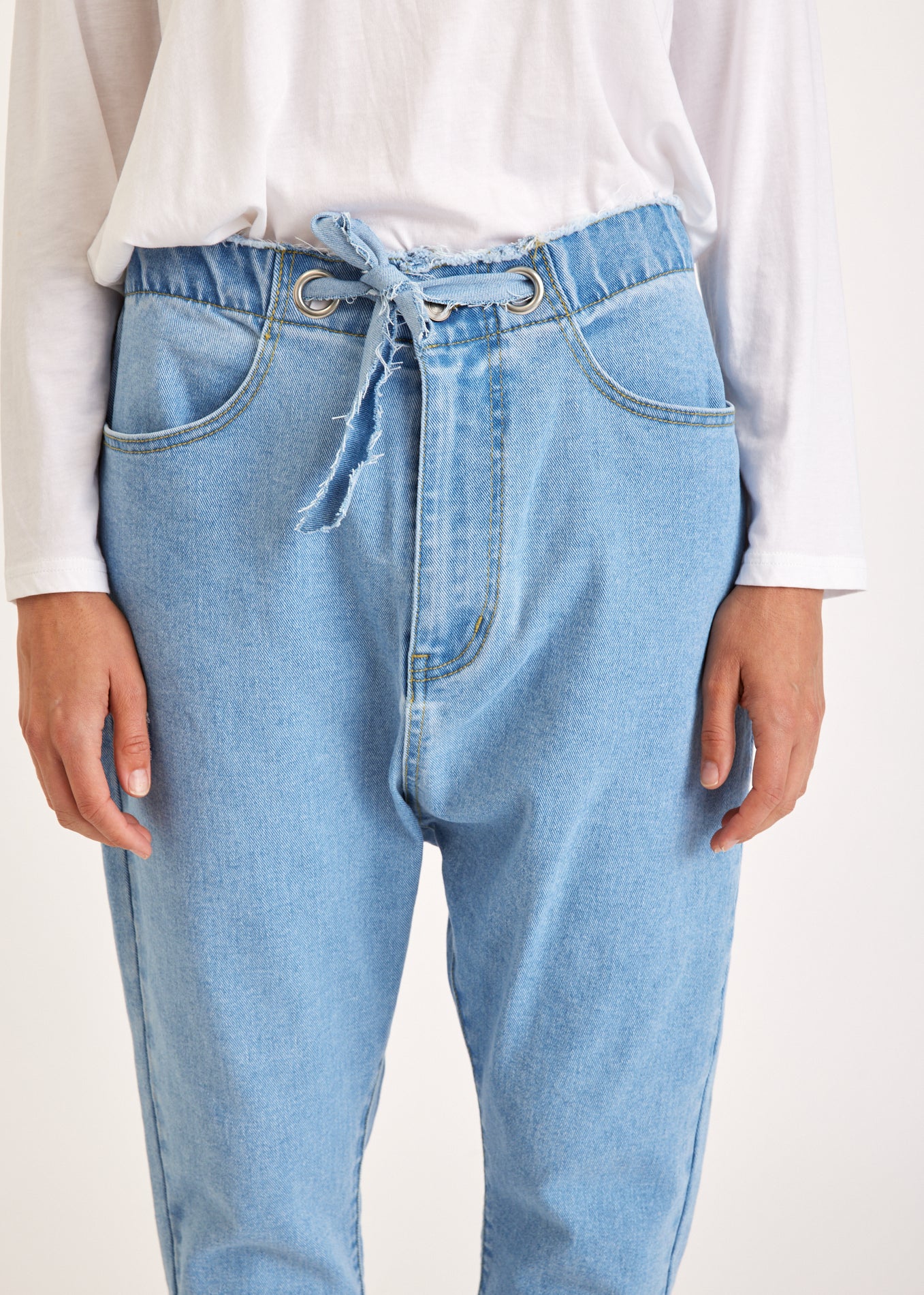 Boy jeans with drawstring waist light blue wash