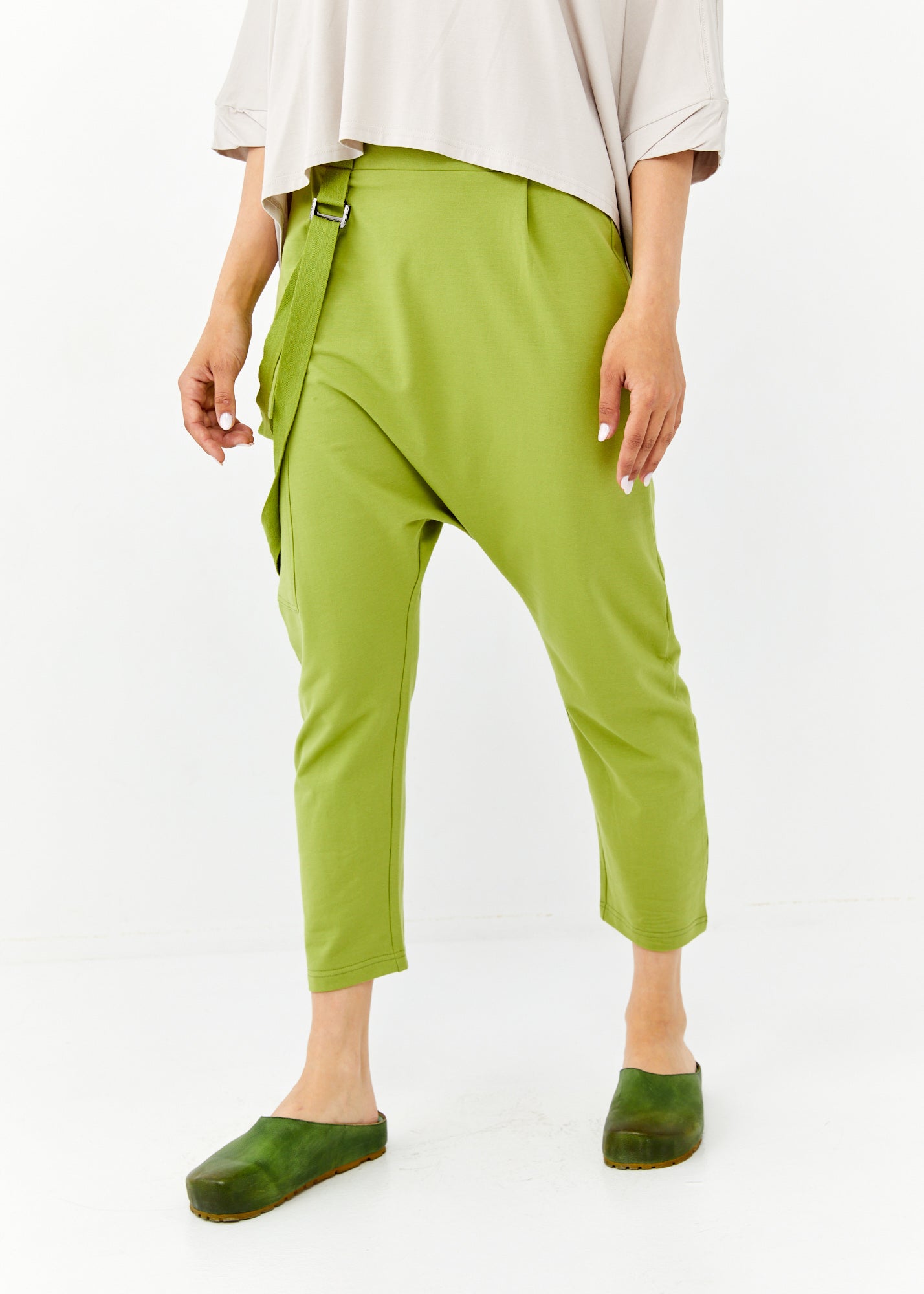 Green asymmetric long pants