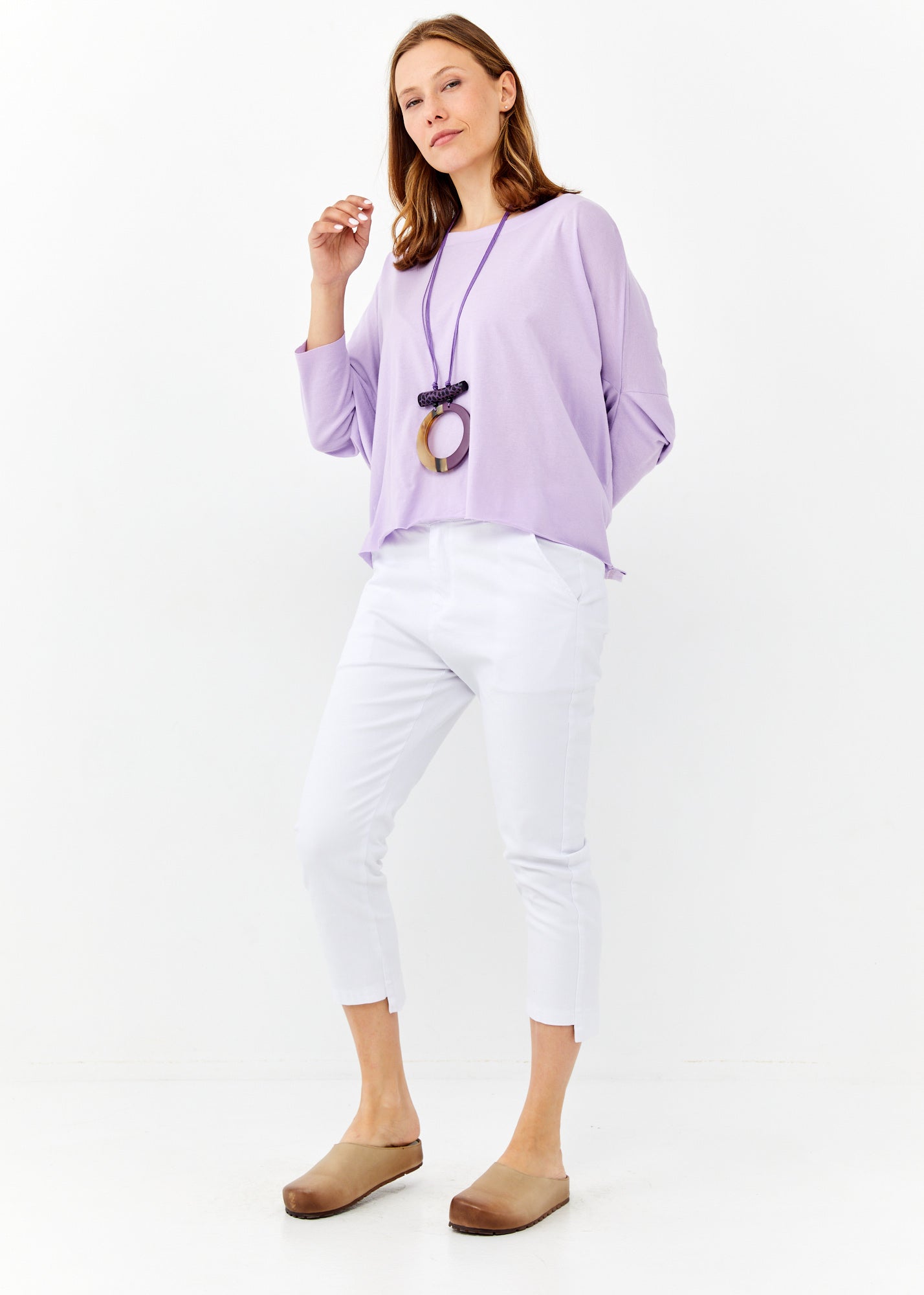 Purple 3/4 sleeve shirt with reverse sleeves